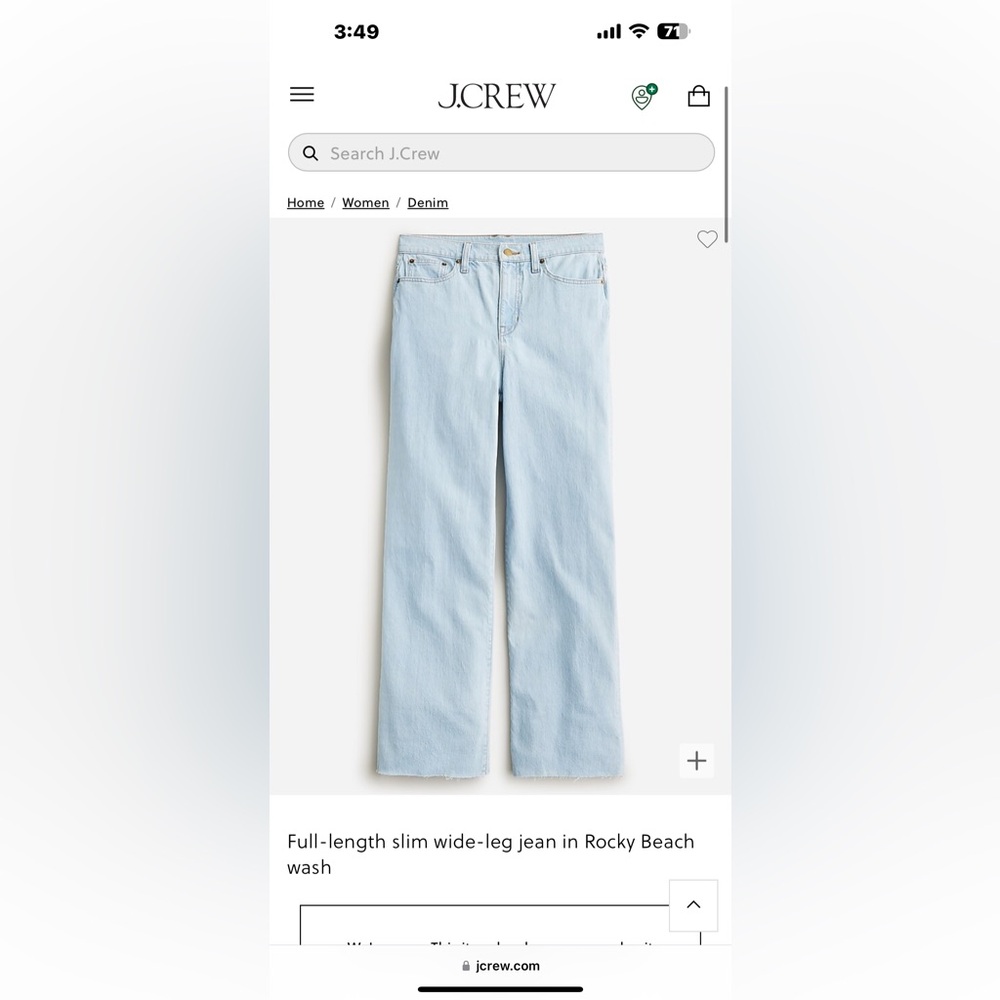 Full-length slim wide-leg jean in Rocky Beach wash